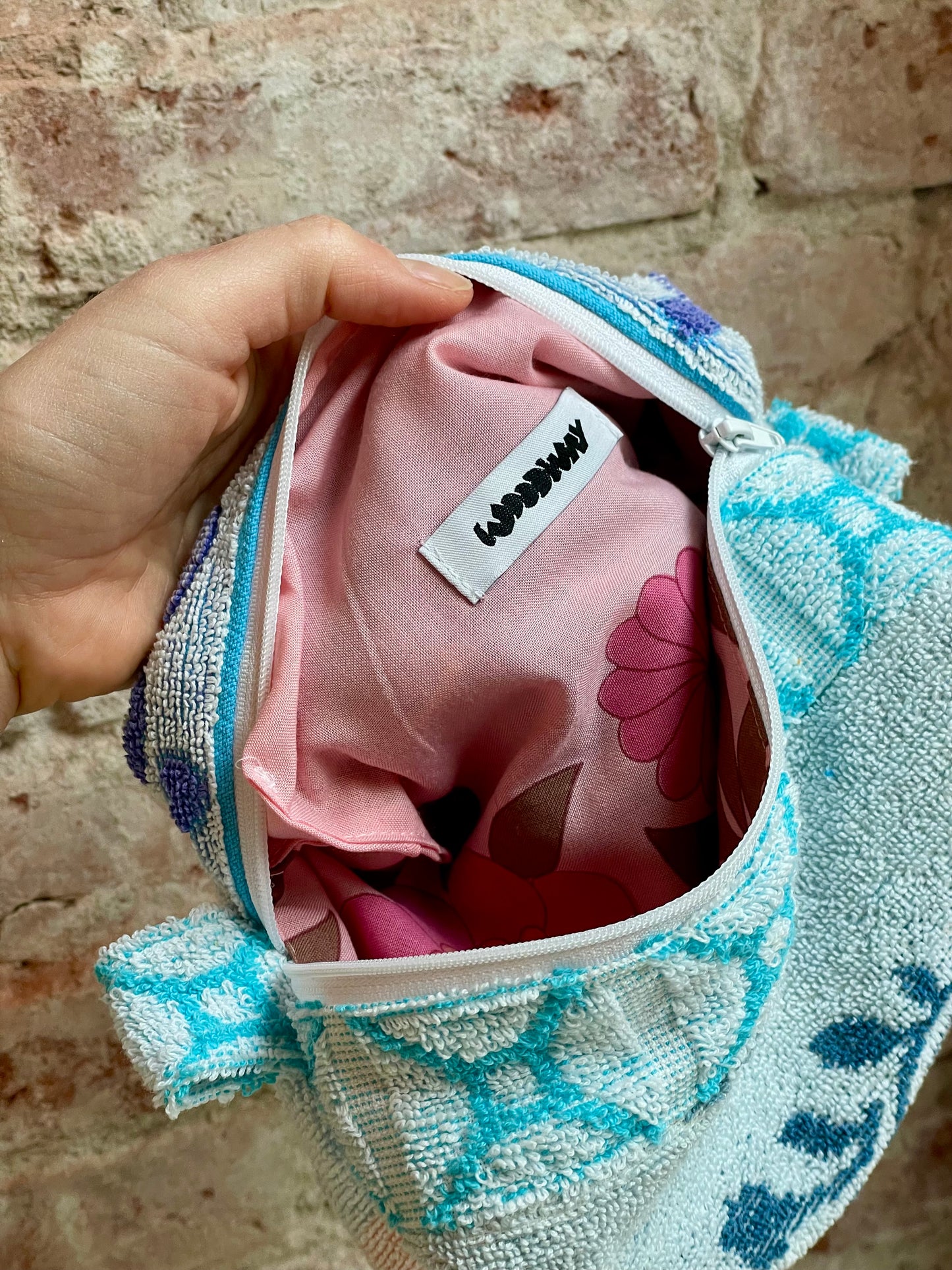 Cosmetic bag aqua patchwork