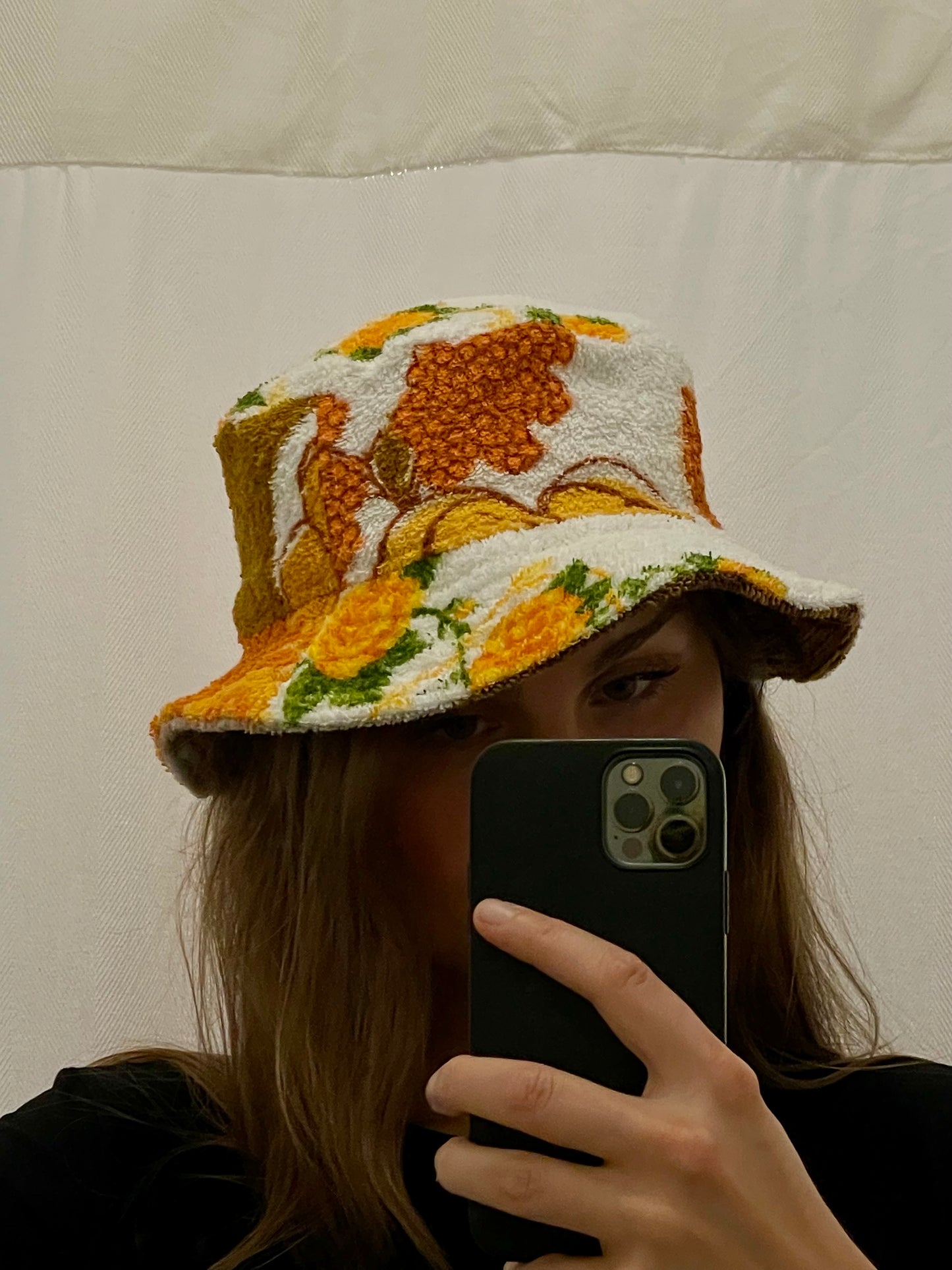 Reversible Bucket Hat chocolate flower / M