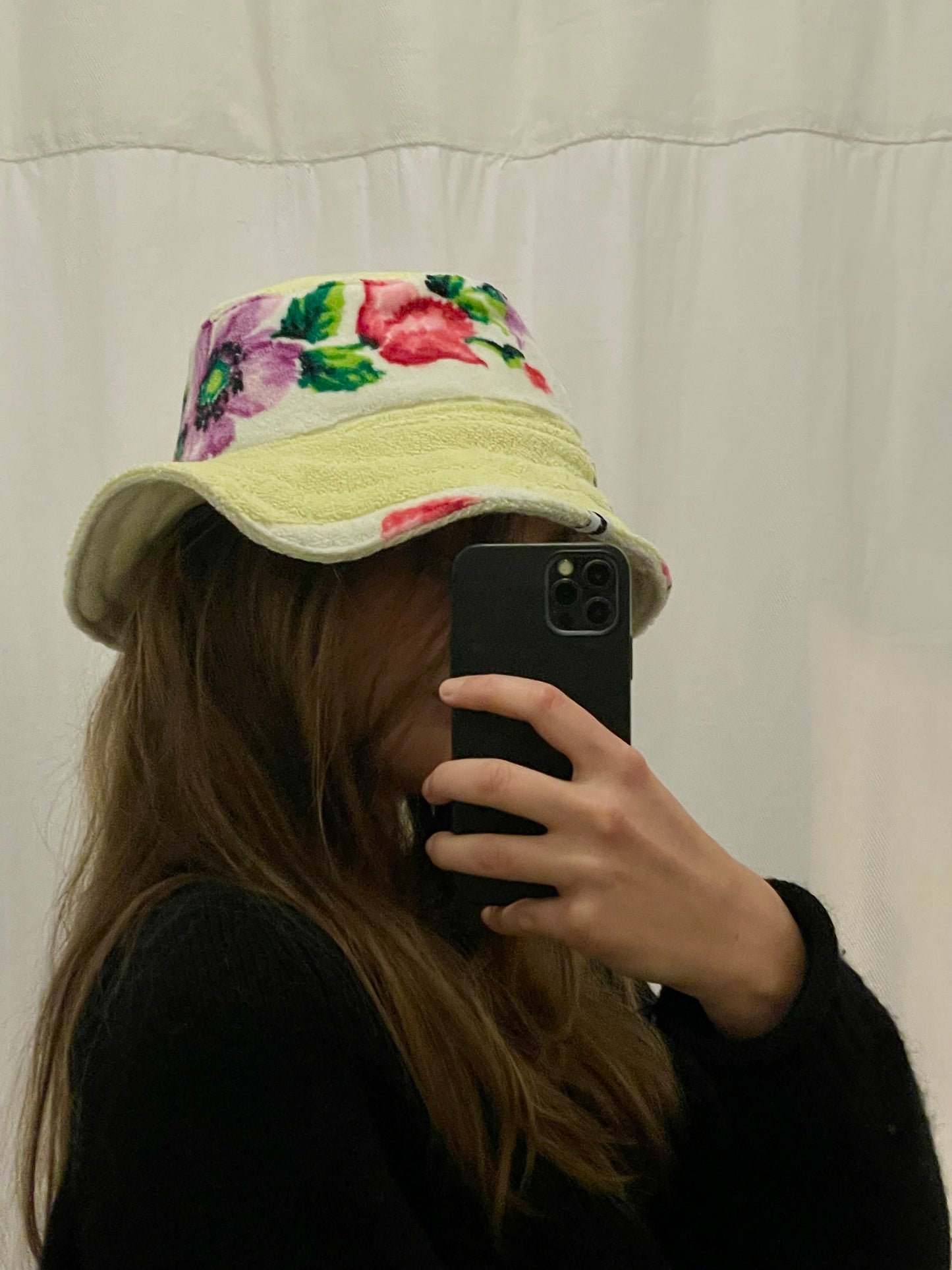 Reversible Bucket Hat vintage flower / L