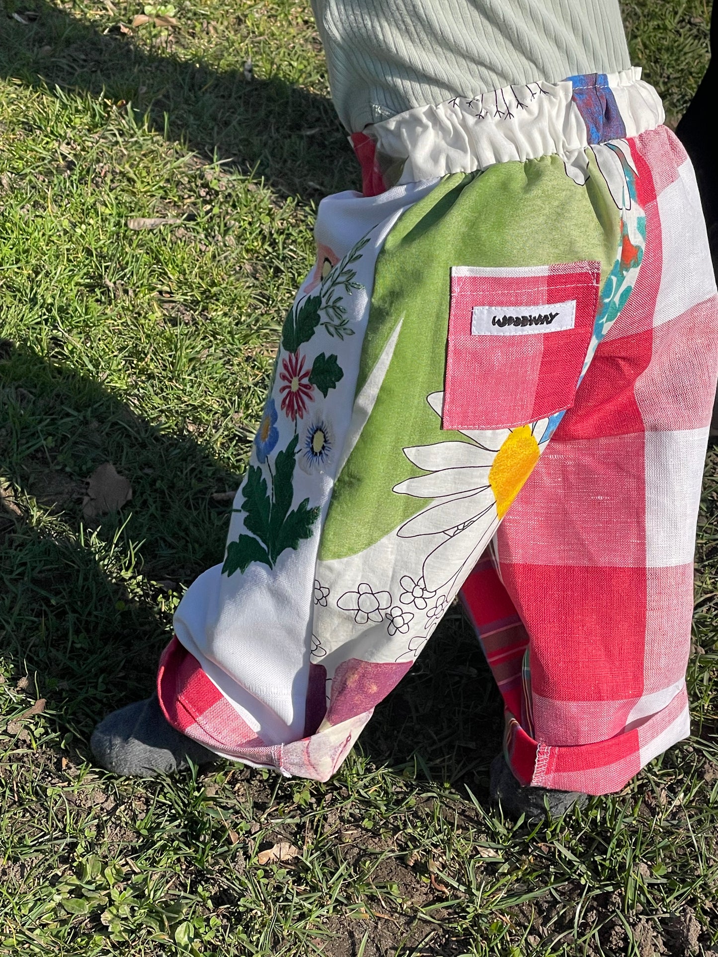 Kids pants checked flower - 2y/92-98cm