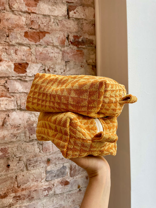 Cosmetic bag patchwork geometric sand