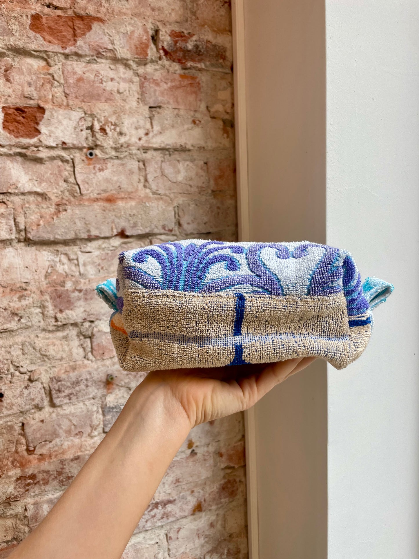 Cosmetic bag aqua patchwork