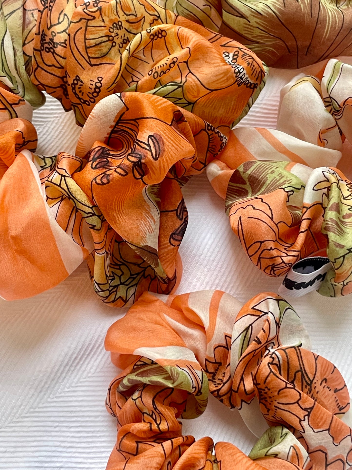 Silk Scrunchie coral flower