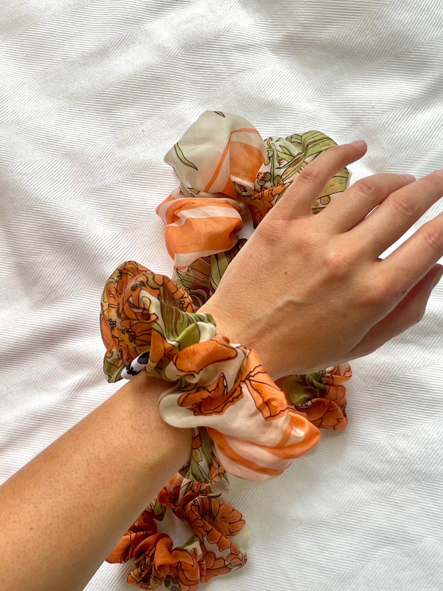 Silk Scrunchie coral flower