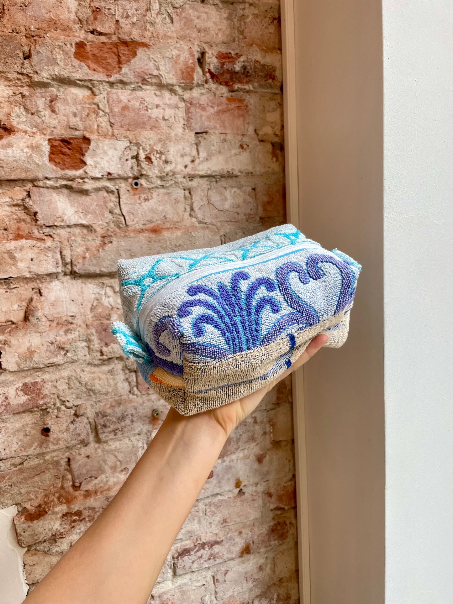 Cosmetic bag aqua patchwork