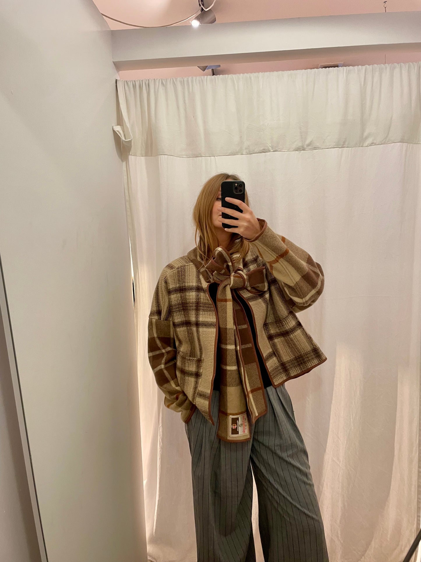 Jacke Emmi Long nature tartan / S-XL