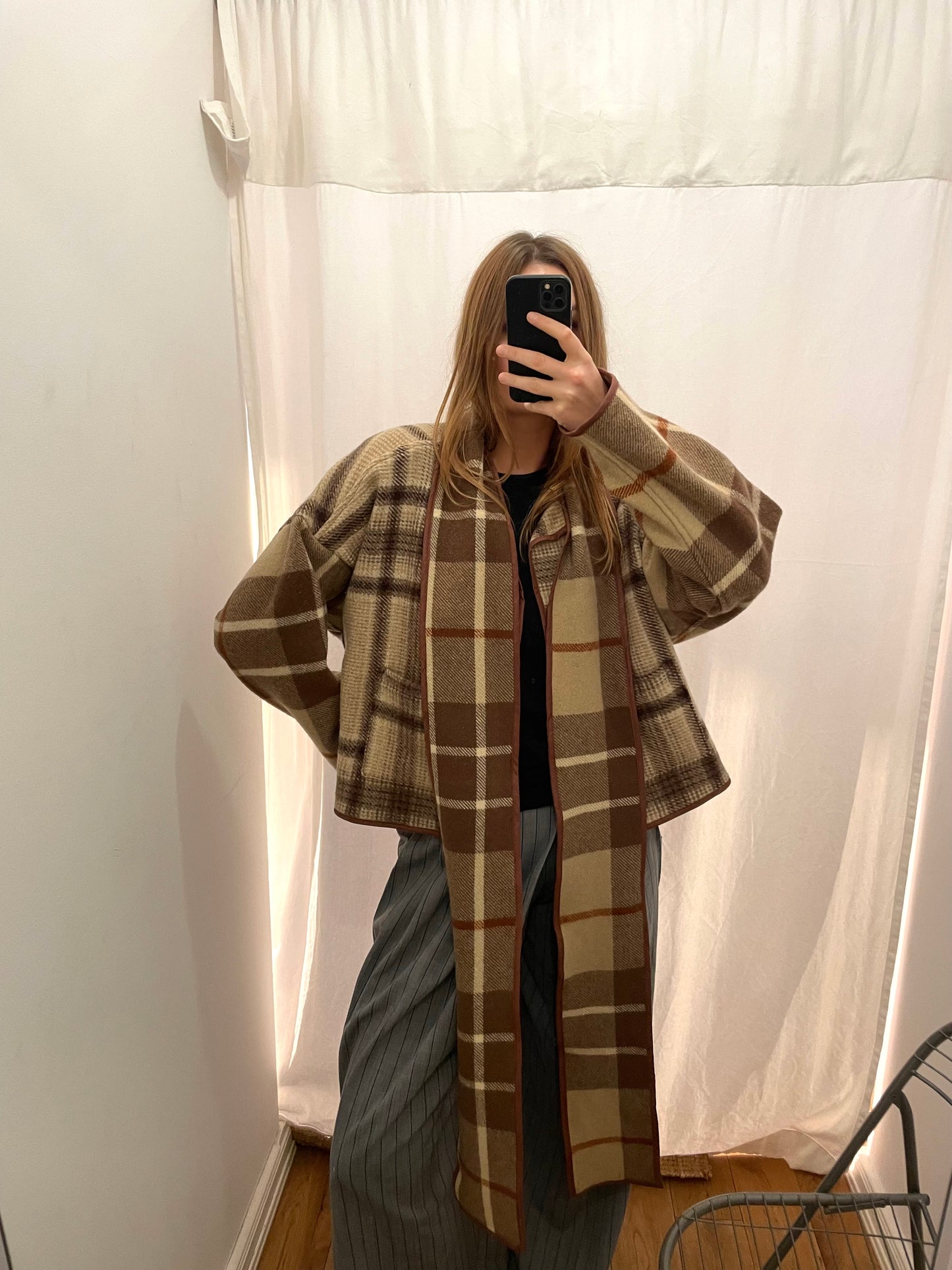 Jacke Emmi Long nature tartan / S-XL