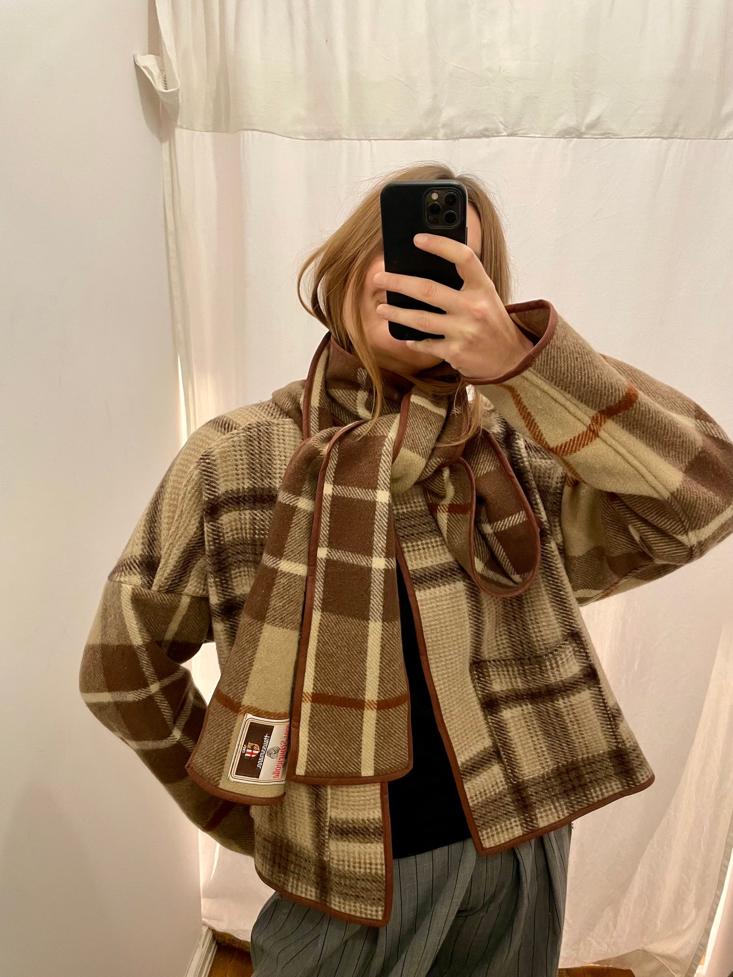 Jacke Emmi Long nature tartan / S-XL