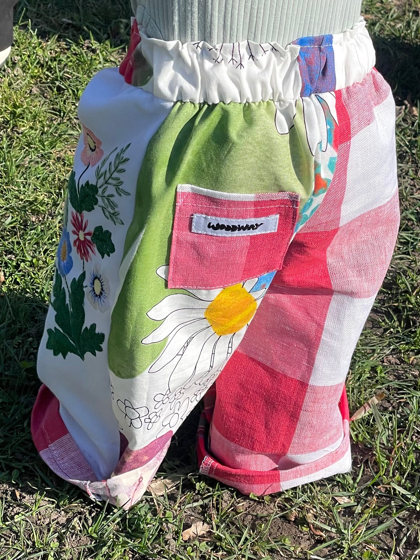 Kids pants checked flower - 2y/92-98cm