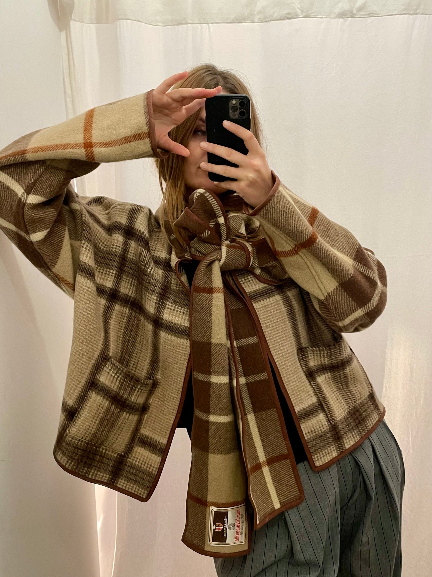 Jacke Emmi Long nature tartan / S-XL