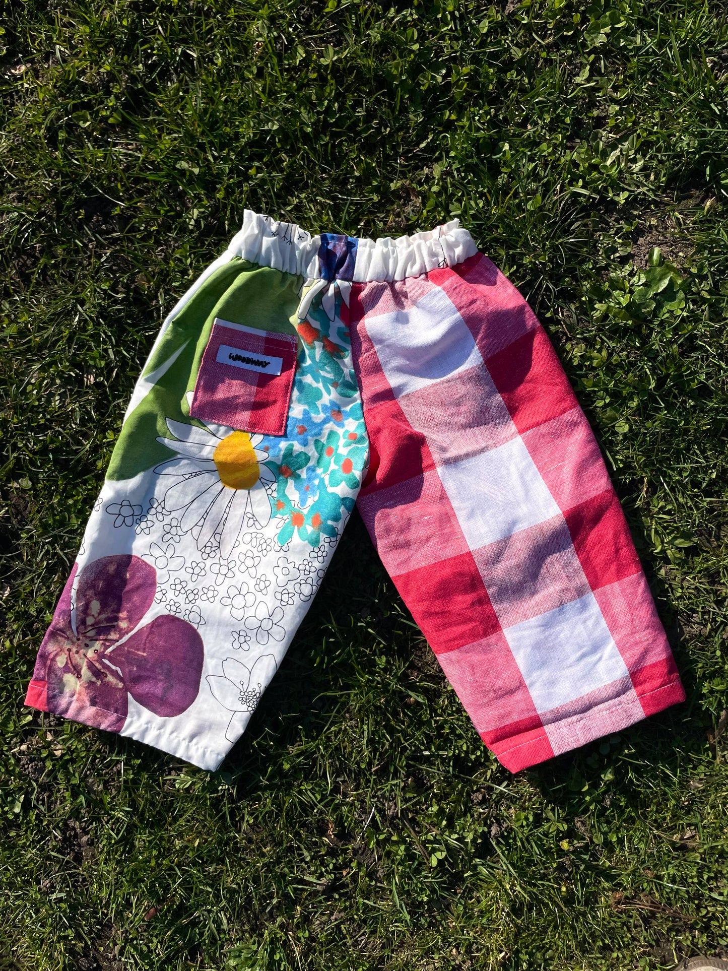 Kids pants checked flower - 2y/92-98cm