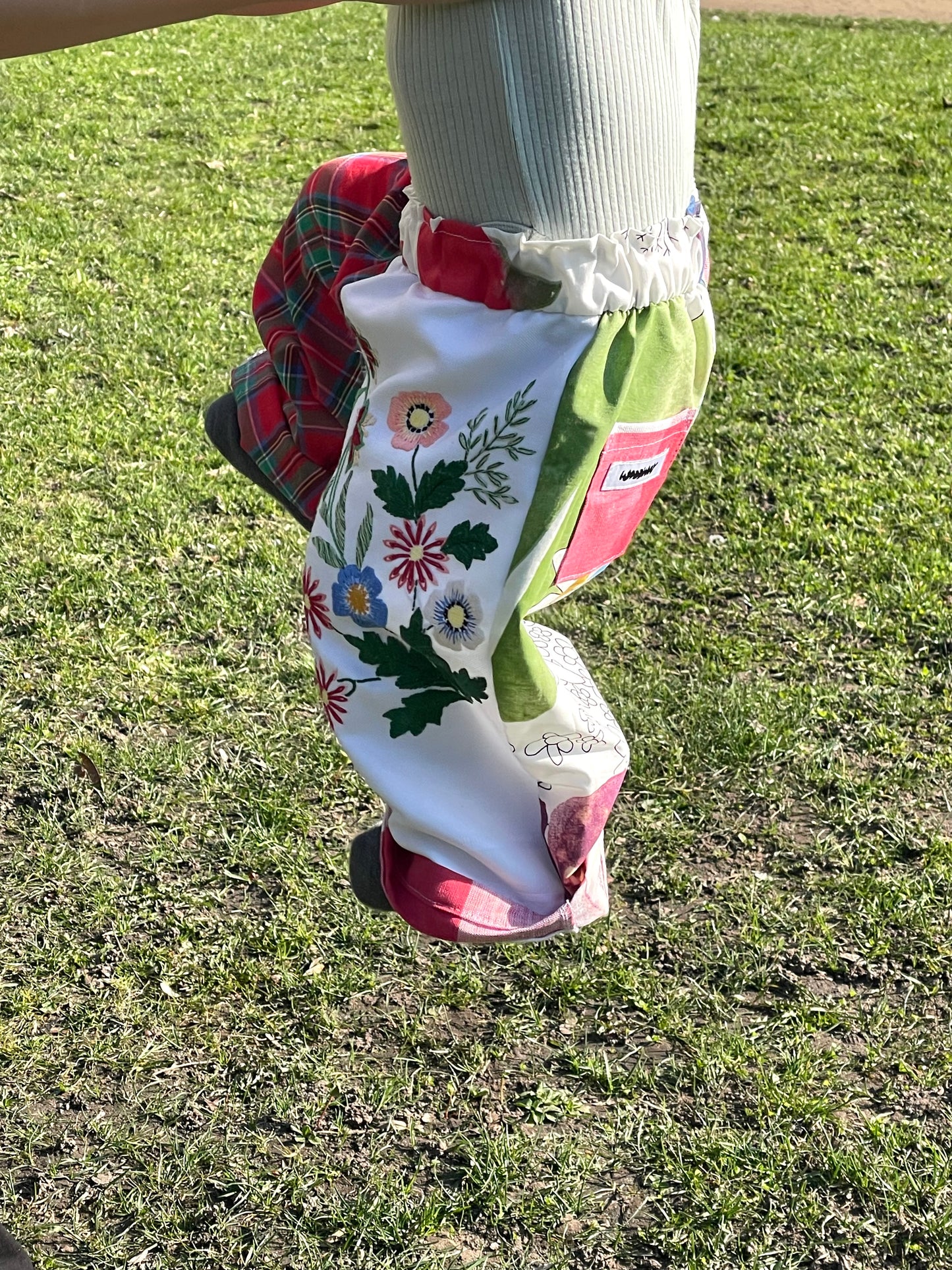 Kids pants checked flower - 2y/92-98cm