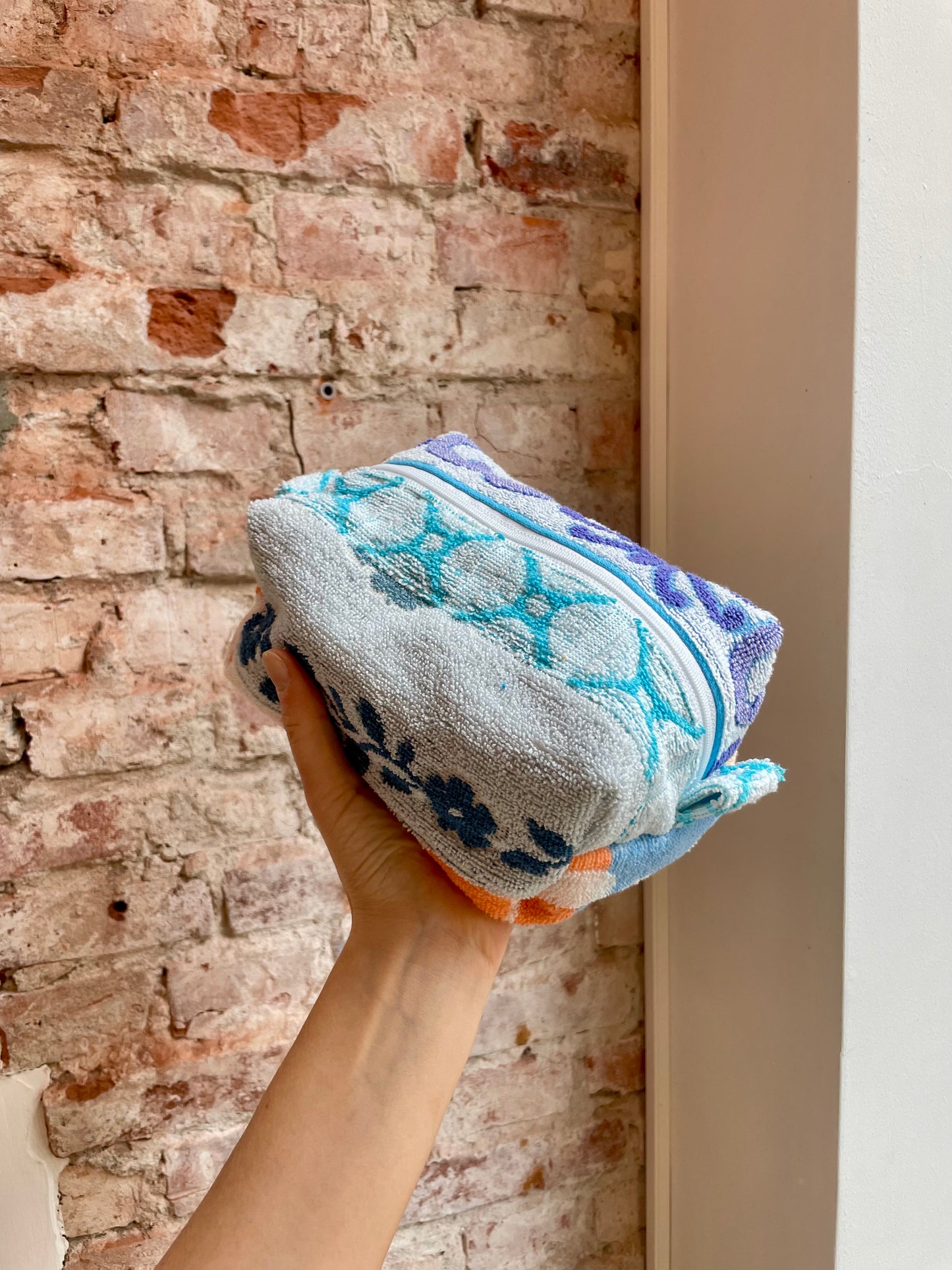 Cosmetic bag aqua patchwork