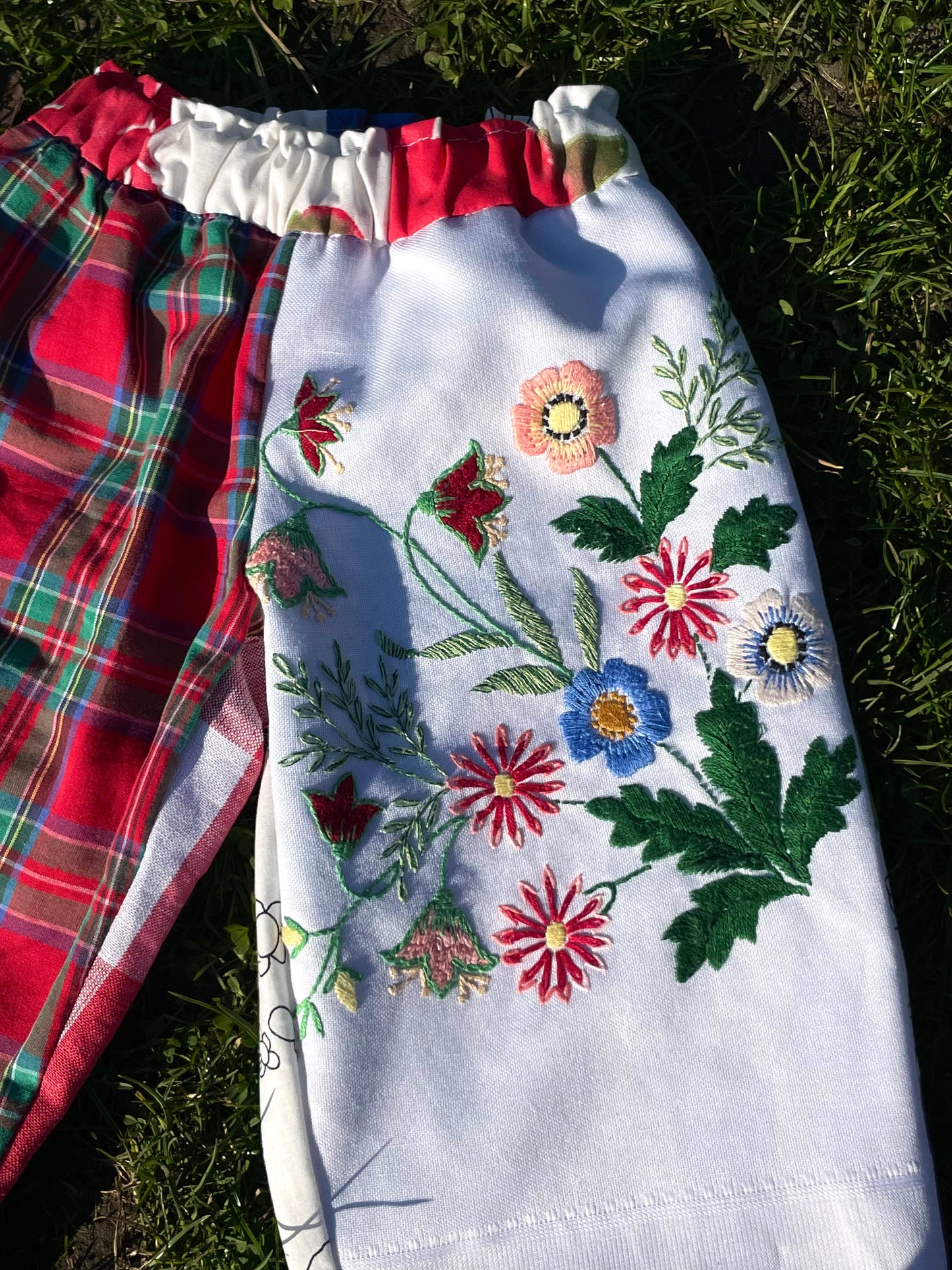 Kids pants checked flower - 2y/92-98cm