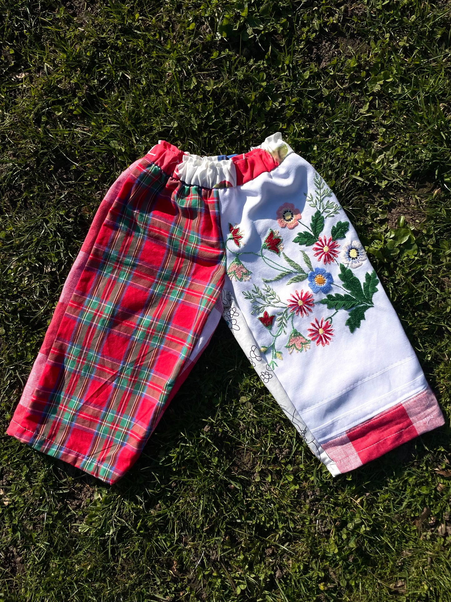 Kids pants checked flower - 2y/92-98cm