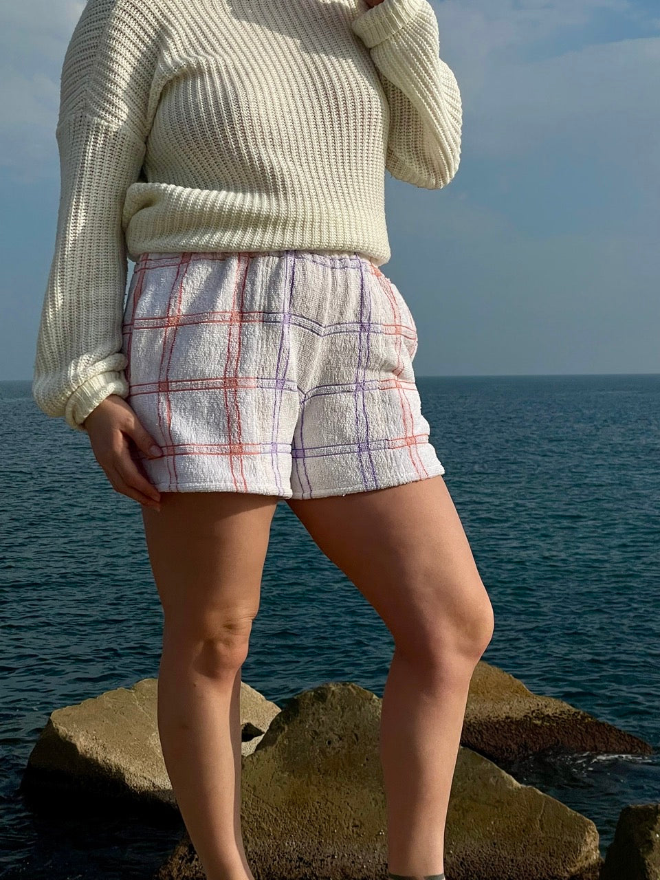 Frottee Shorts soft checked / S/M